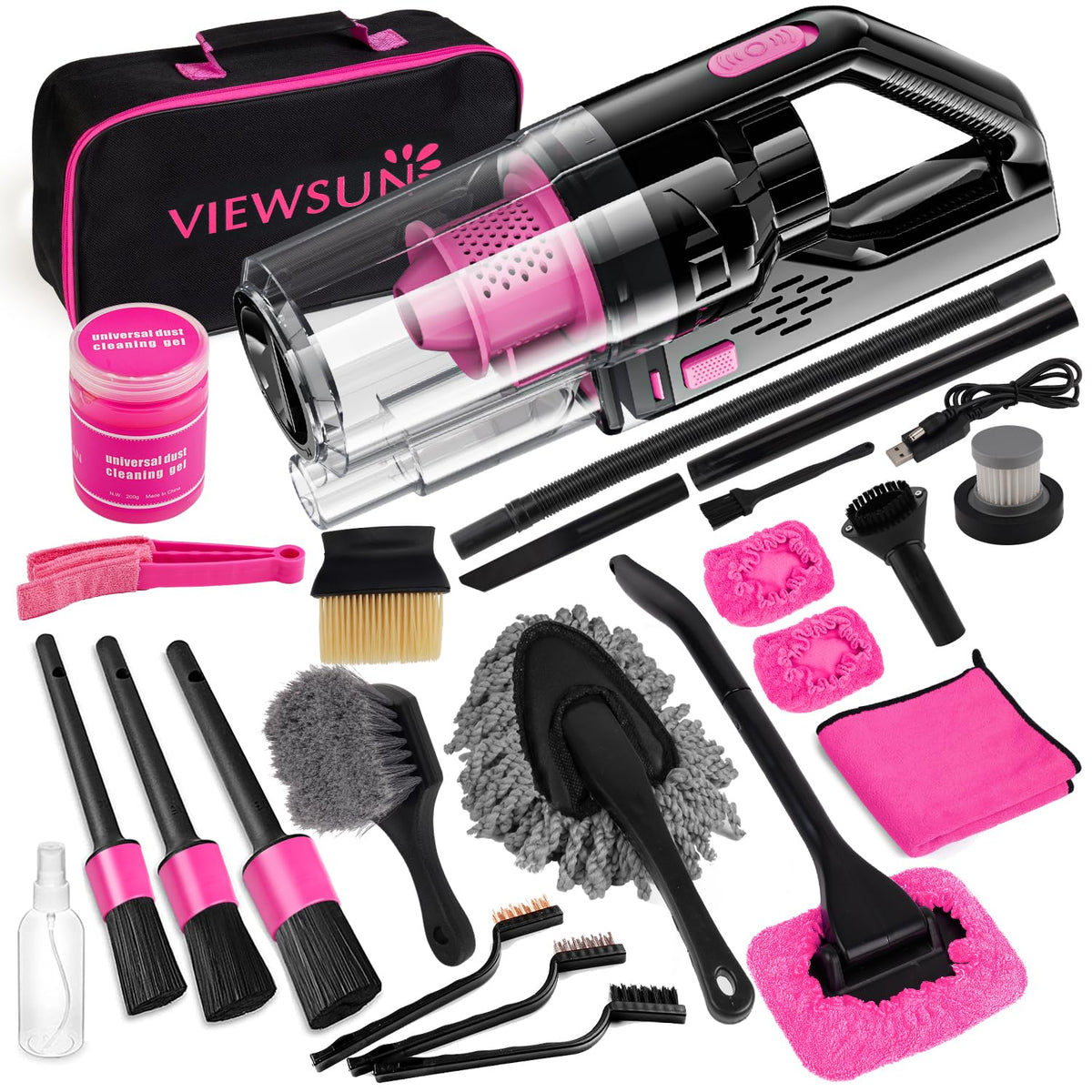 Viewsun pink handheld vacuum front view showing sleek design and easy grip