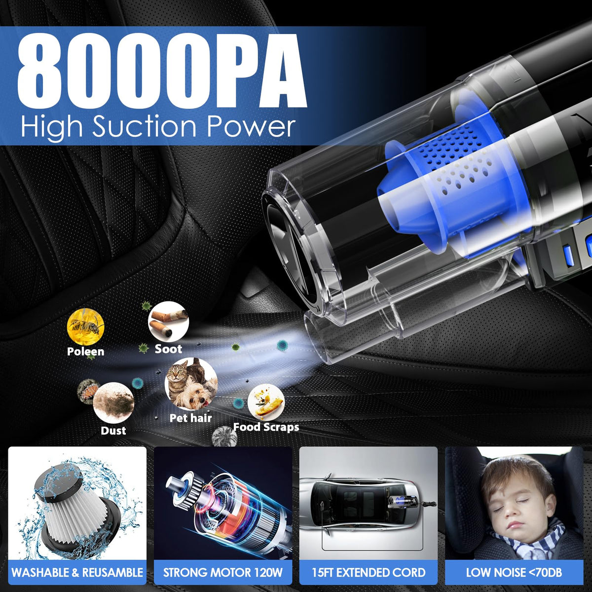 Viewsun handheld vacuum closeup highlighting strong suction power