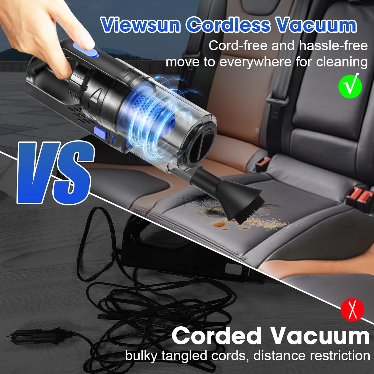 Viewsun handheld vacuum close-up highlighting powerful motor