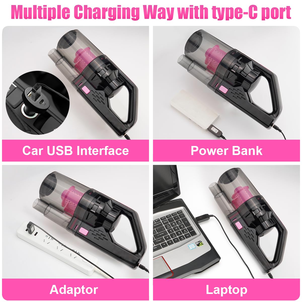 Viewsun vacuum in use on car seat removing crumbs for fresher interior