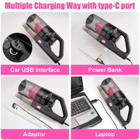 Viewsun vacuum in use on car seat removing crumbs for fresher interior