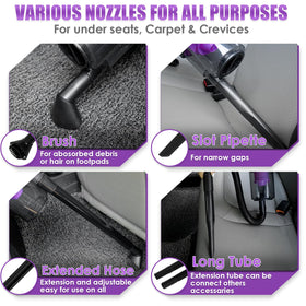 Viewsun vacuum in use cleaning car seat showing quick debris removal benefit