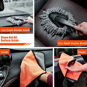 Viewsun kit in use inside car cleaning cup holders and seat crevices for quick upkeep