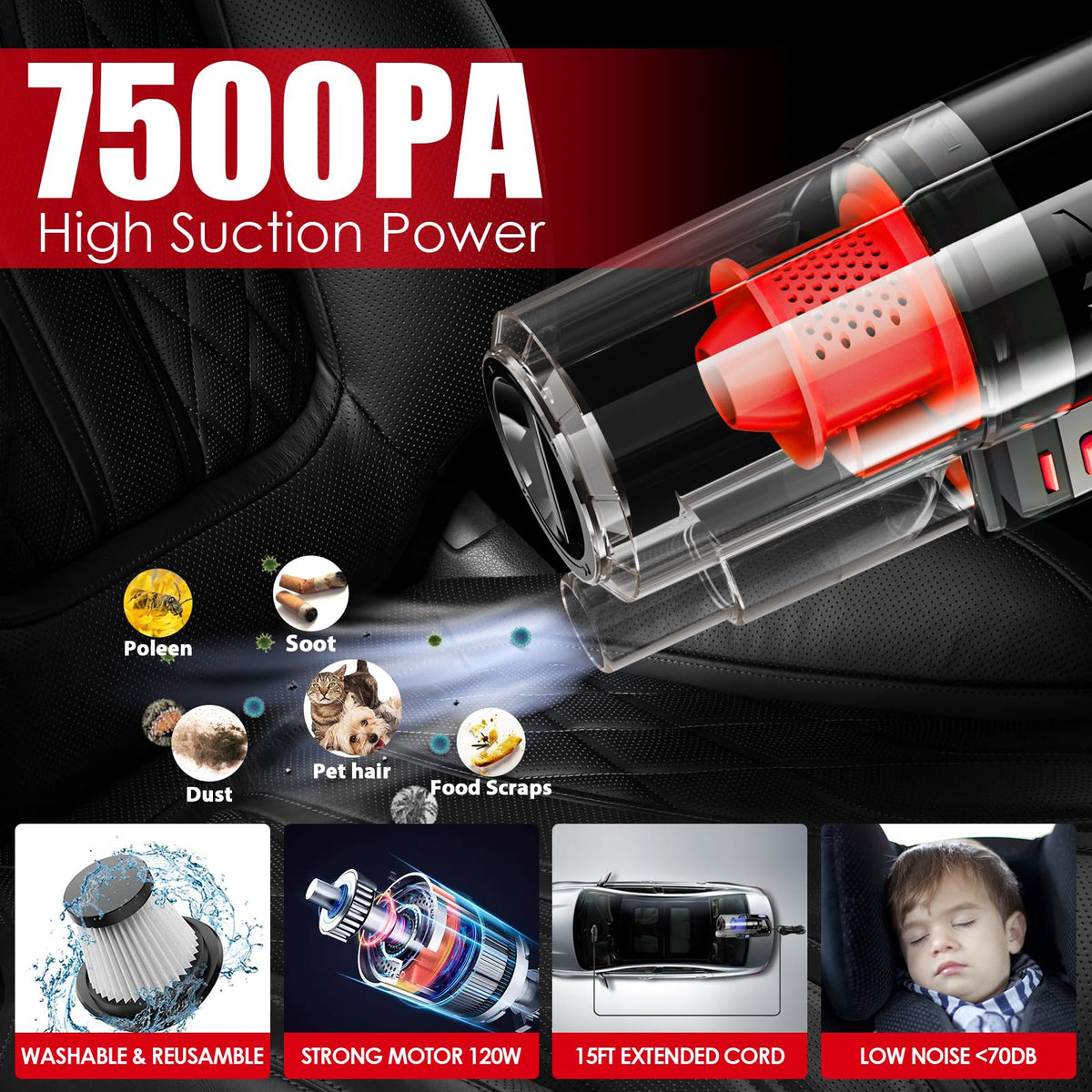 Viewsun handheld vacuum close-up highlighting powerful suction and cord for efficient cleaning