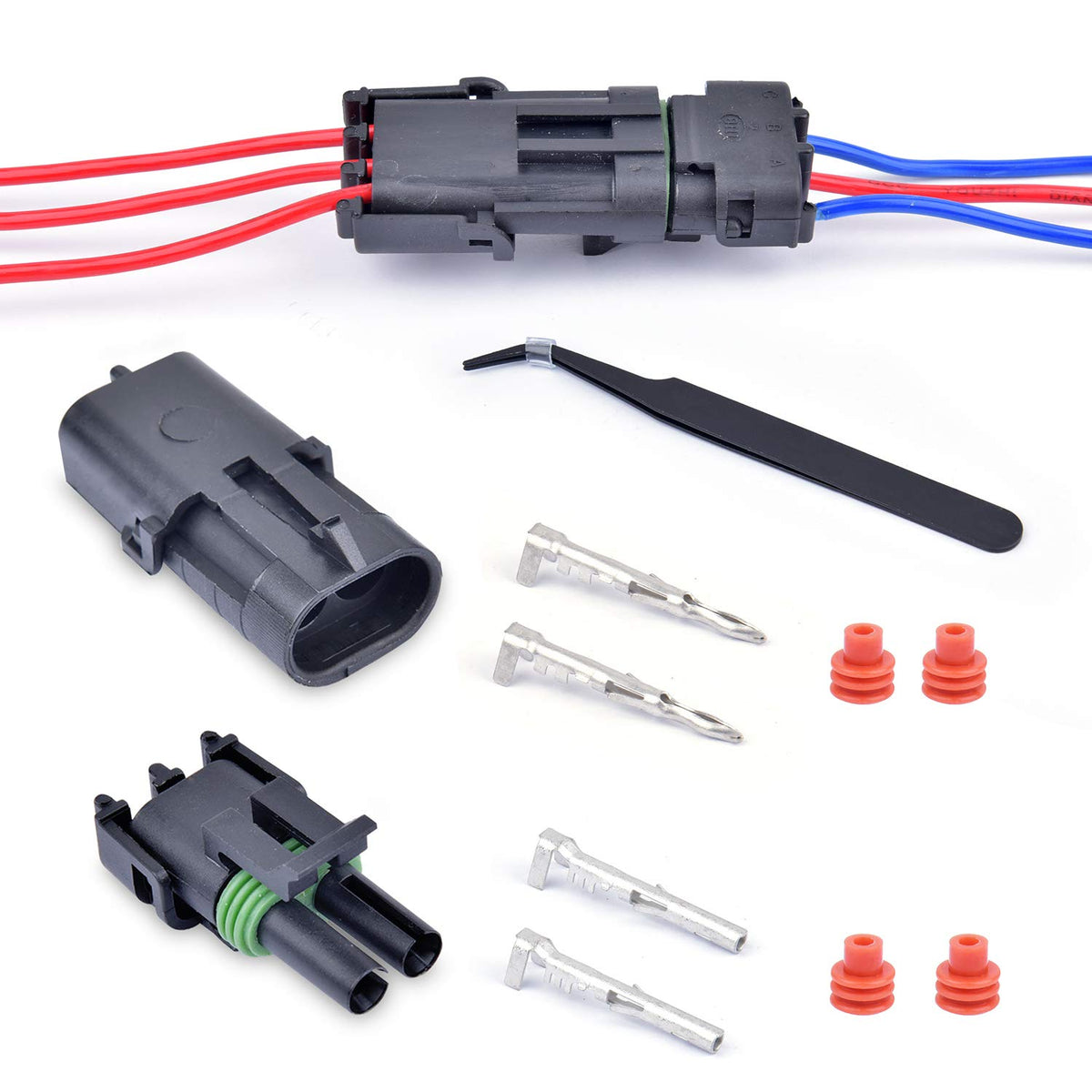 VIGRUE assembled 1, 3, 4 and 6-pin housings demonstrating pin options and fit