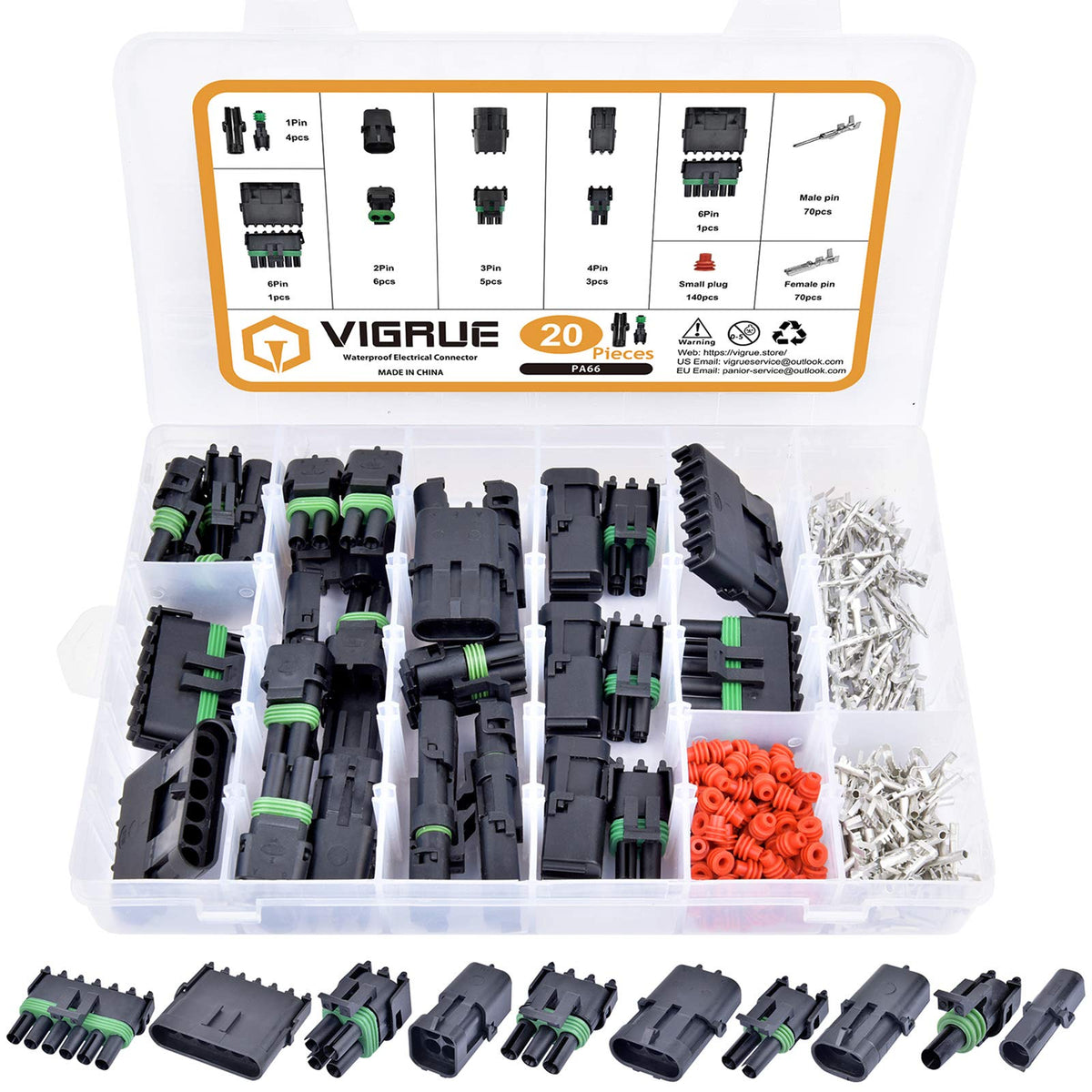 VIGRUE kit front packaging showing all connectors and terminals for quick identification