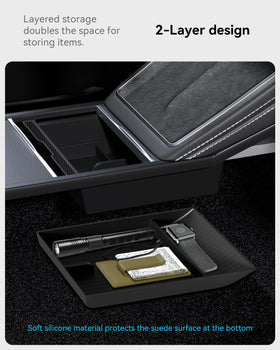 VIHIMAI tray compartments holding phone keys and sunglasses for quick access