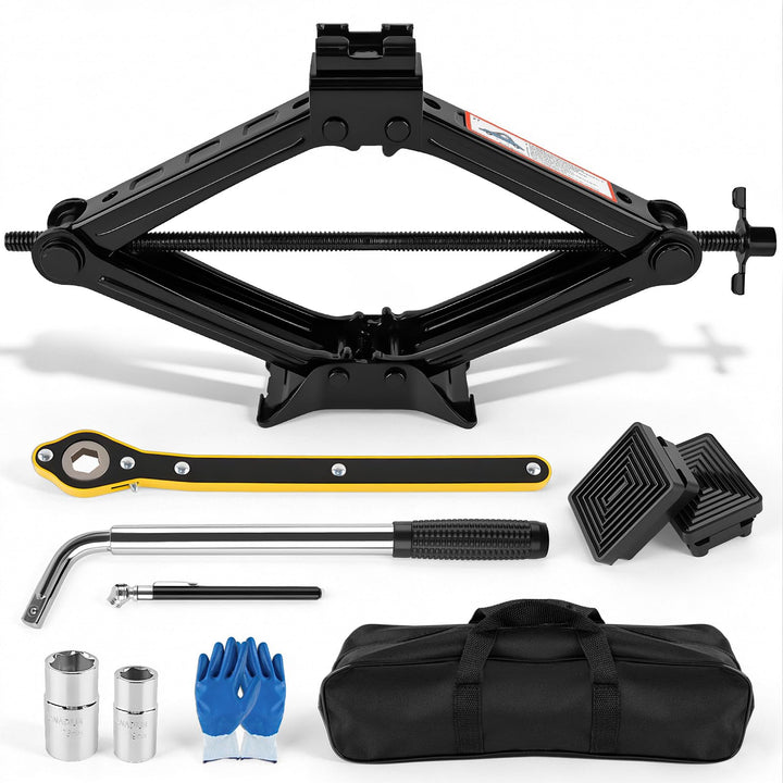 Viibrra front view of scissor jack showing compact design and portability
