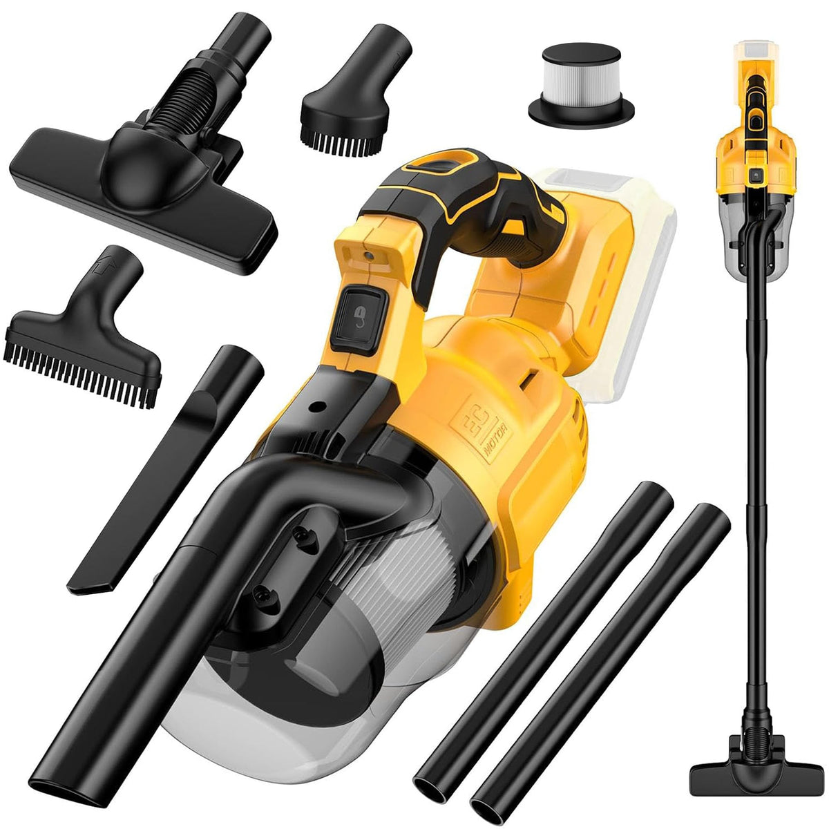 Vijezoy vacuum front profile showing compact stick form and ergonomic grip for easy handling