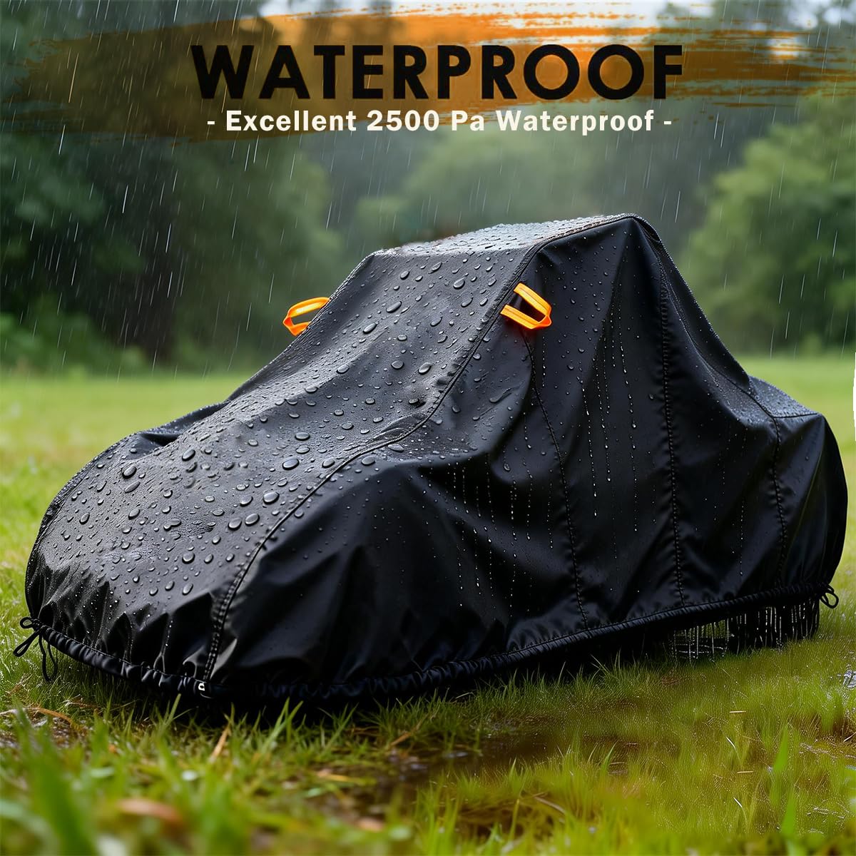 VIKIBO cover mounted on two-seater kart showing weather protection benefit