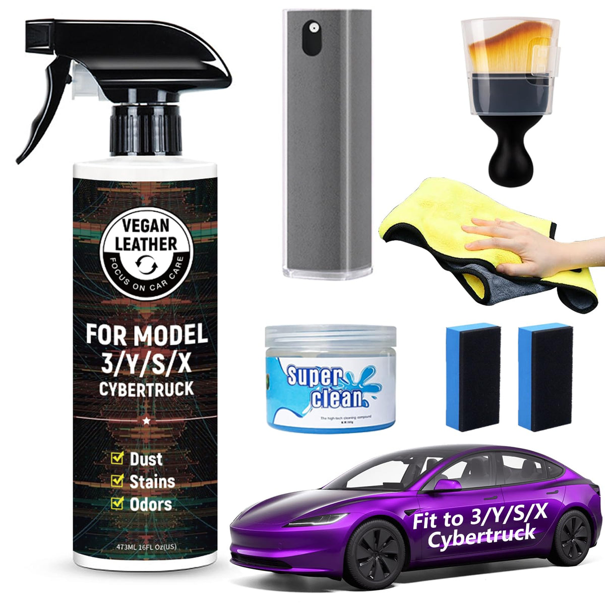 VINBYEE front packaging showing kit contents and benefit of Tesla-safe cleaning