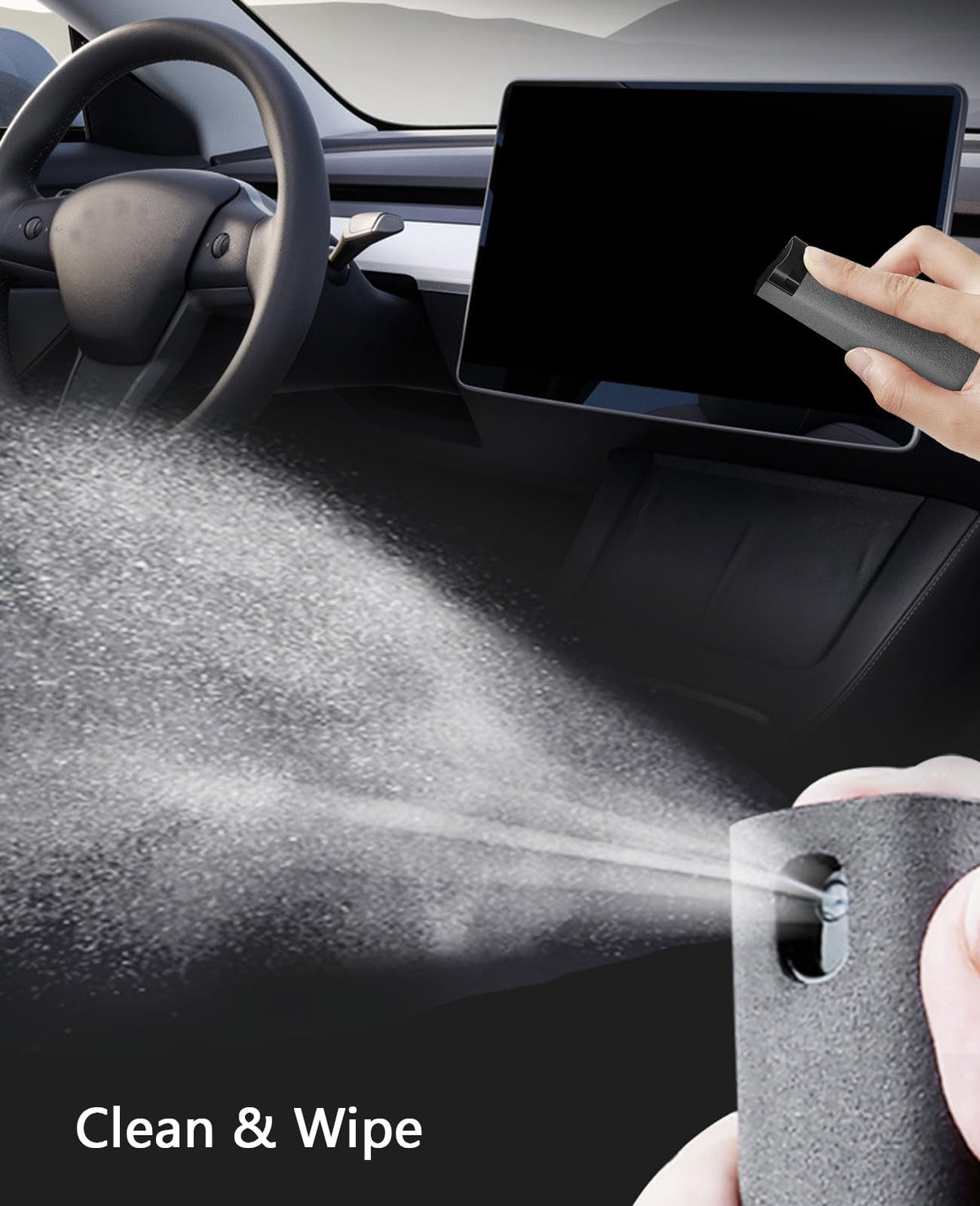 VINBYEE cleaning Tesla Model 3 seat in use demonstrating stain removal benefit