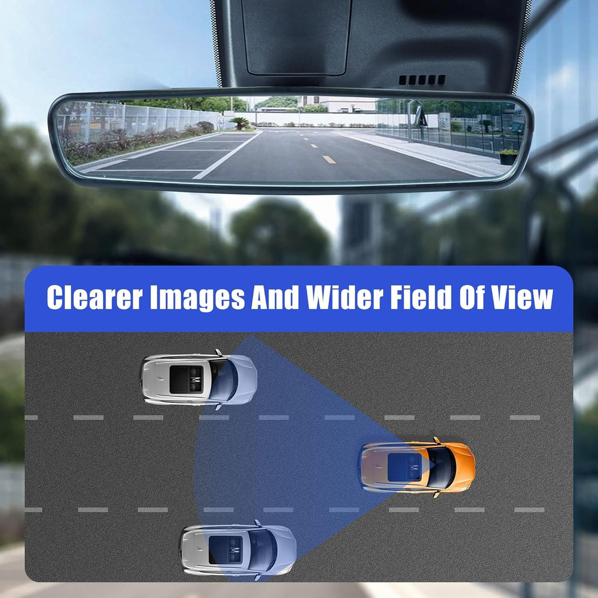 VINLUNM installed interior mirror demonstrating wider rear visibility in car