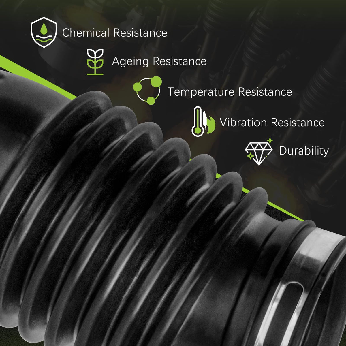 VINMS intake hose next to a hand showing scale for easy part confirmation