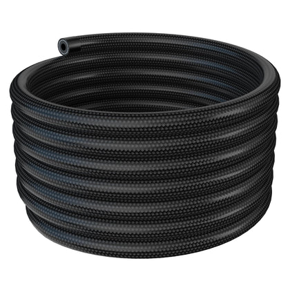 Vintruep 6AN fuel line front view showing black braided jacket and durable construction