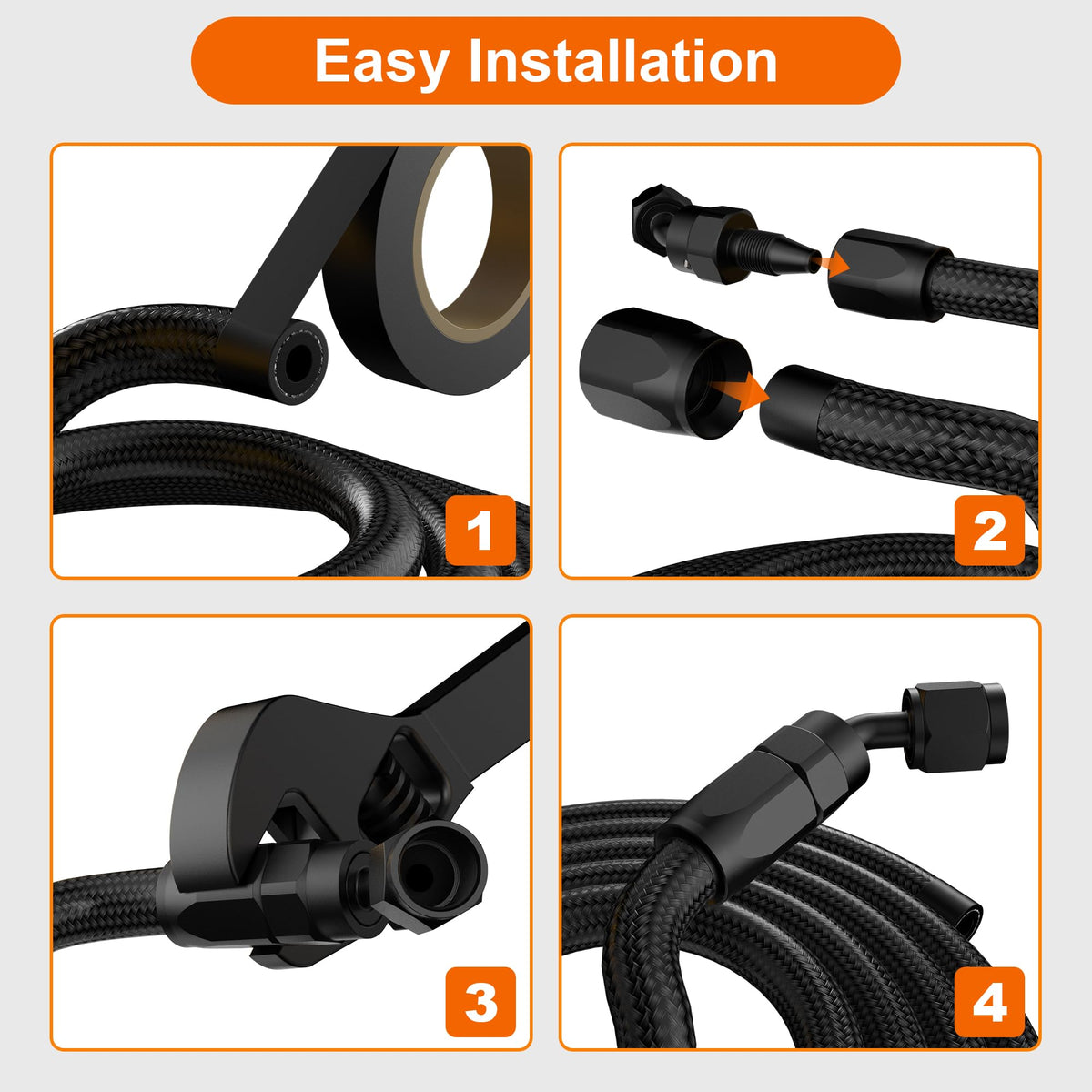 Vintruep hose next to AN6 swivel fitting illustrating correct compatibility and seal