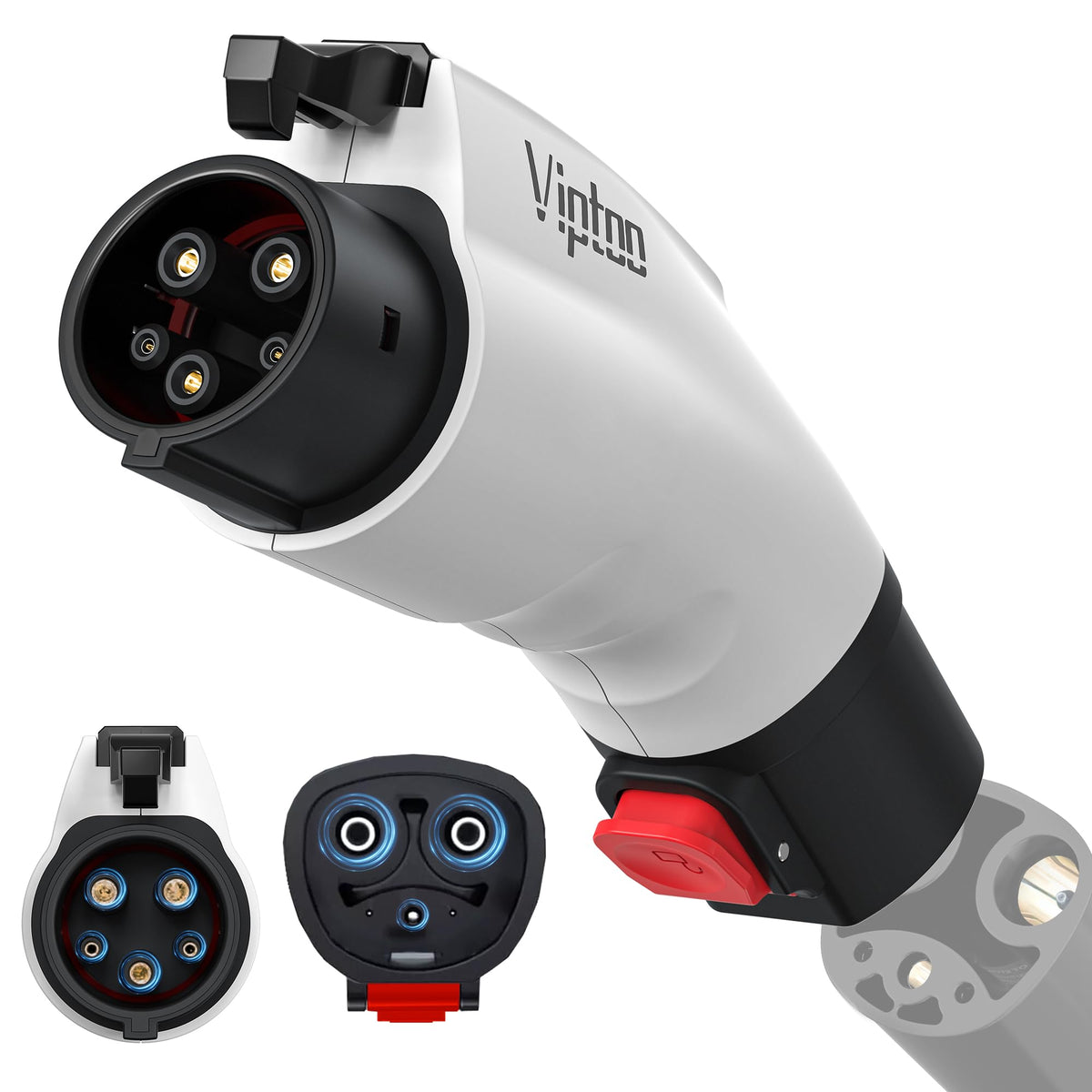 VIPTOO adapter front view showing plug and housing for reliable charging