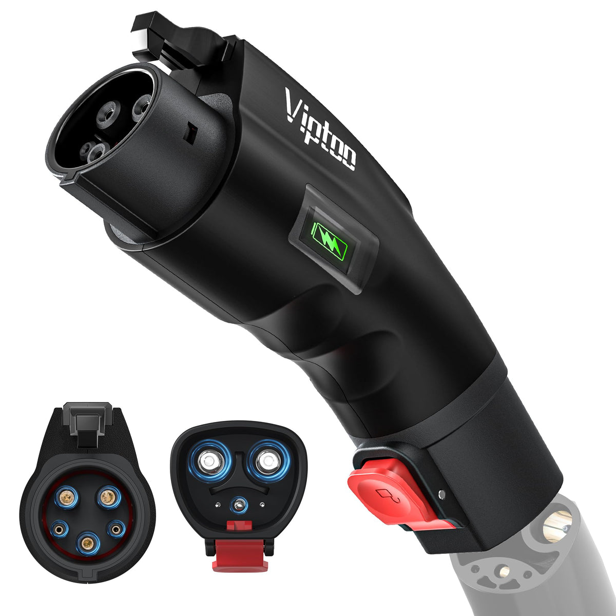 VIPTOO adapter front view showing plug and brand, ensures easy connection
