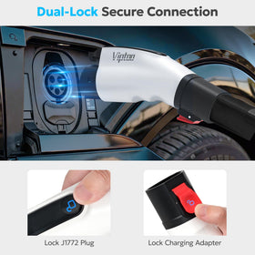 VIPTOO adapter plugged into an EV using a Tesla charger for convenience