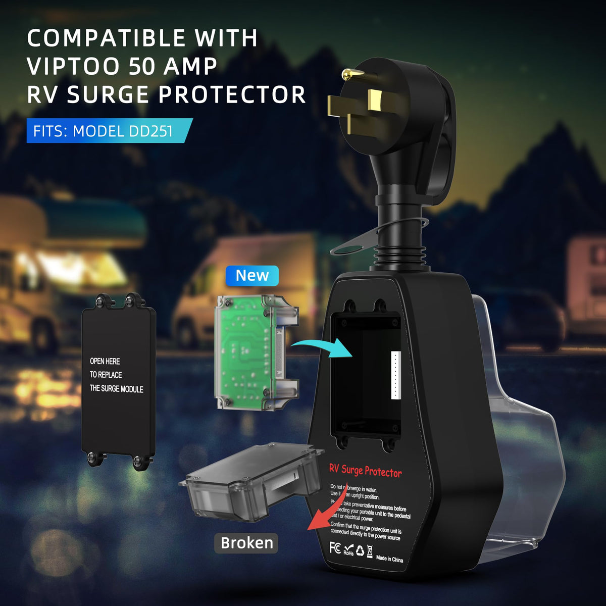 VIPTOO LED circuit analyzer display indicating safe wiring, ensures shore power safety