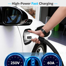VIPTOO adapter in a driveway charging a J1772 EV showing everyday Level 2 charging convenience