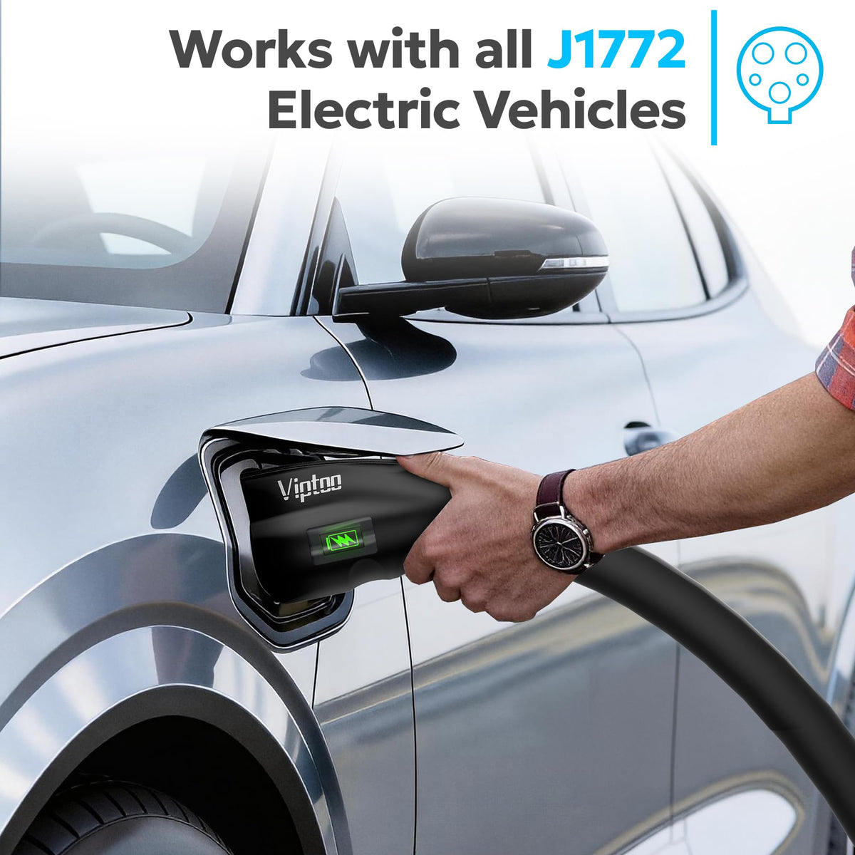 VIPTOO adapter connected at public charging station for reliable charging