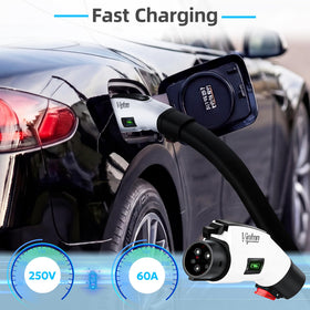 VIPTOO adapter plugged into a J1772 station showing reliable charging setup