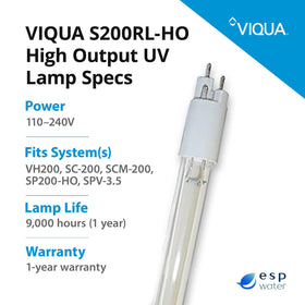 Viqua S200RL-HO installed in Viqua chamber demonstrating correct alignment