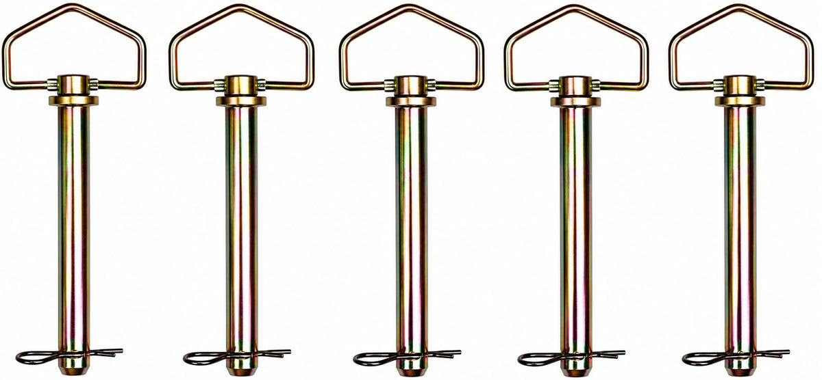 VIRTIONZ front view of five hitch pins showing sturdy zinc-plated finish and pack convenience
