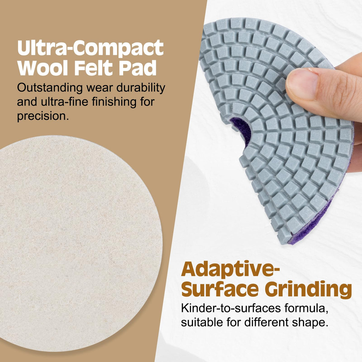 VISCOO wool pad texture close-up for high-gloss finishing benefit