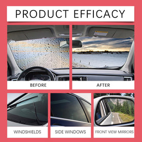 Vitacamy before and after windshield comparison highlighting reduced glare and clearer view