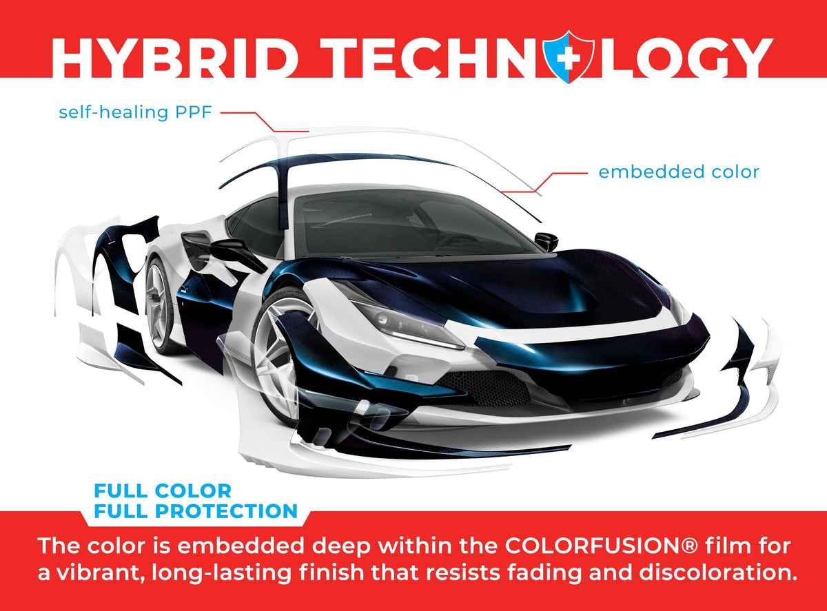 VViViD ColorFusion applied on a car hood showing vibrant blue finish benefit