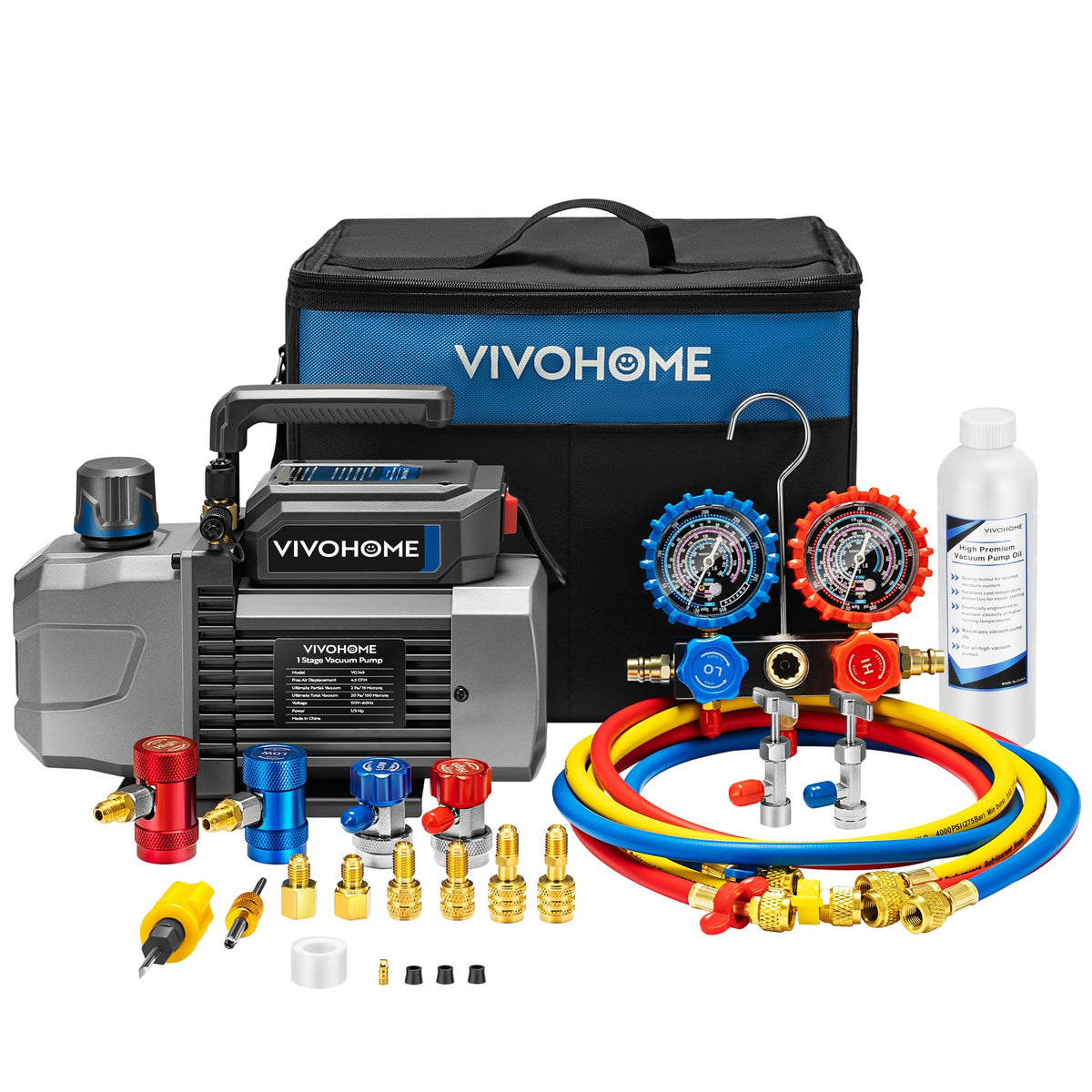VIVOHOME pump and manifold front view showing compact kit and portability