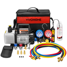 VIVOHOME front view of complete HVAC vacuum pump and gauge kit showing components and portability