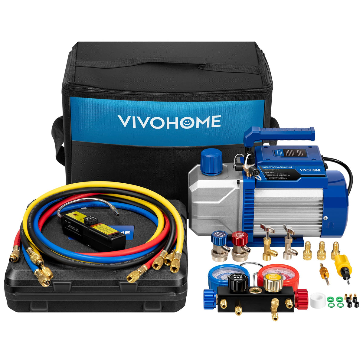 VIVOHOME front view of complete kit showing pump, manifold, hoses — organized for fast service