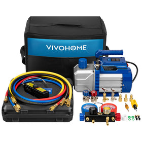 VIVOHOME front view of the full vacuum pump and manifold kit showing components and convenience