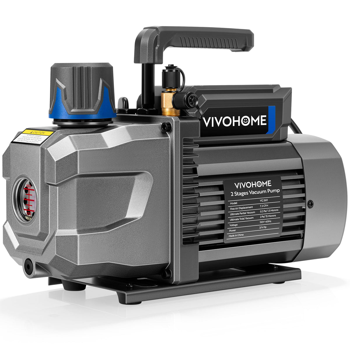 VIVOHOME front view of vacuum pump showing compact sparkless housing and durable base