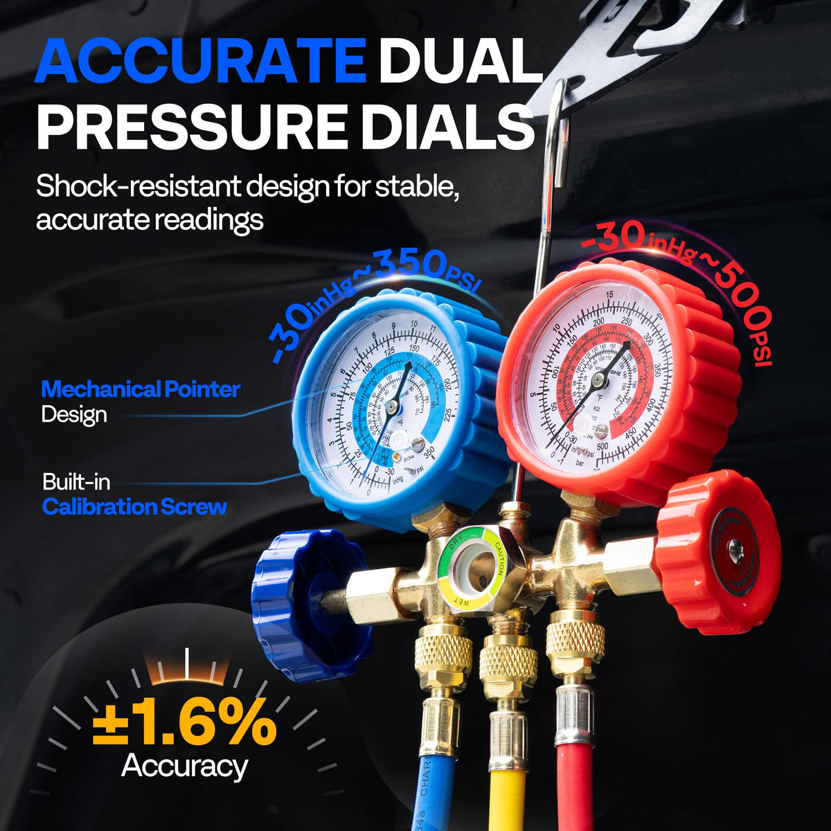 VIVOHOME closeup of high and low oil‑filled gauges delivering steady readings