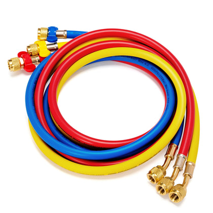 VIVOHOME hoses front view showing three color-coded lines and brass fittings for fast setup