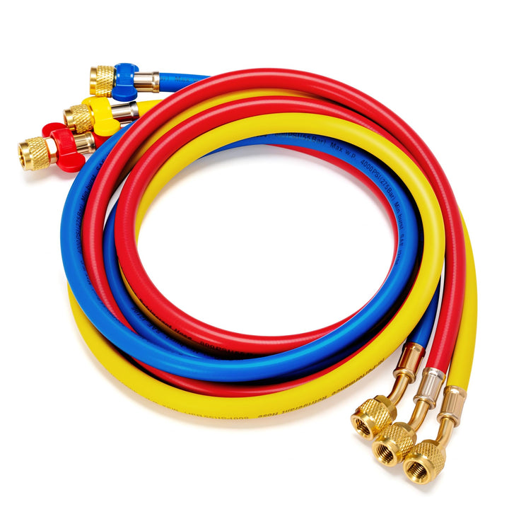 VIVOHOME hoses front view showing three color-coded lines and brass fittings for fast setup