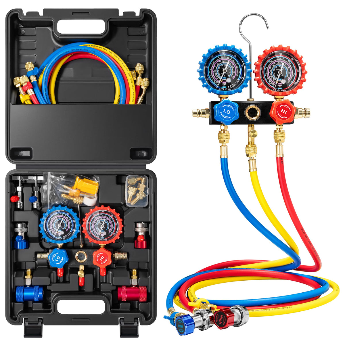 VIVOHOME manifold front view showing controls and hook for organized use