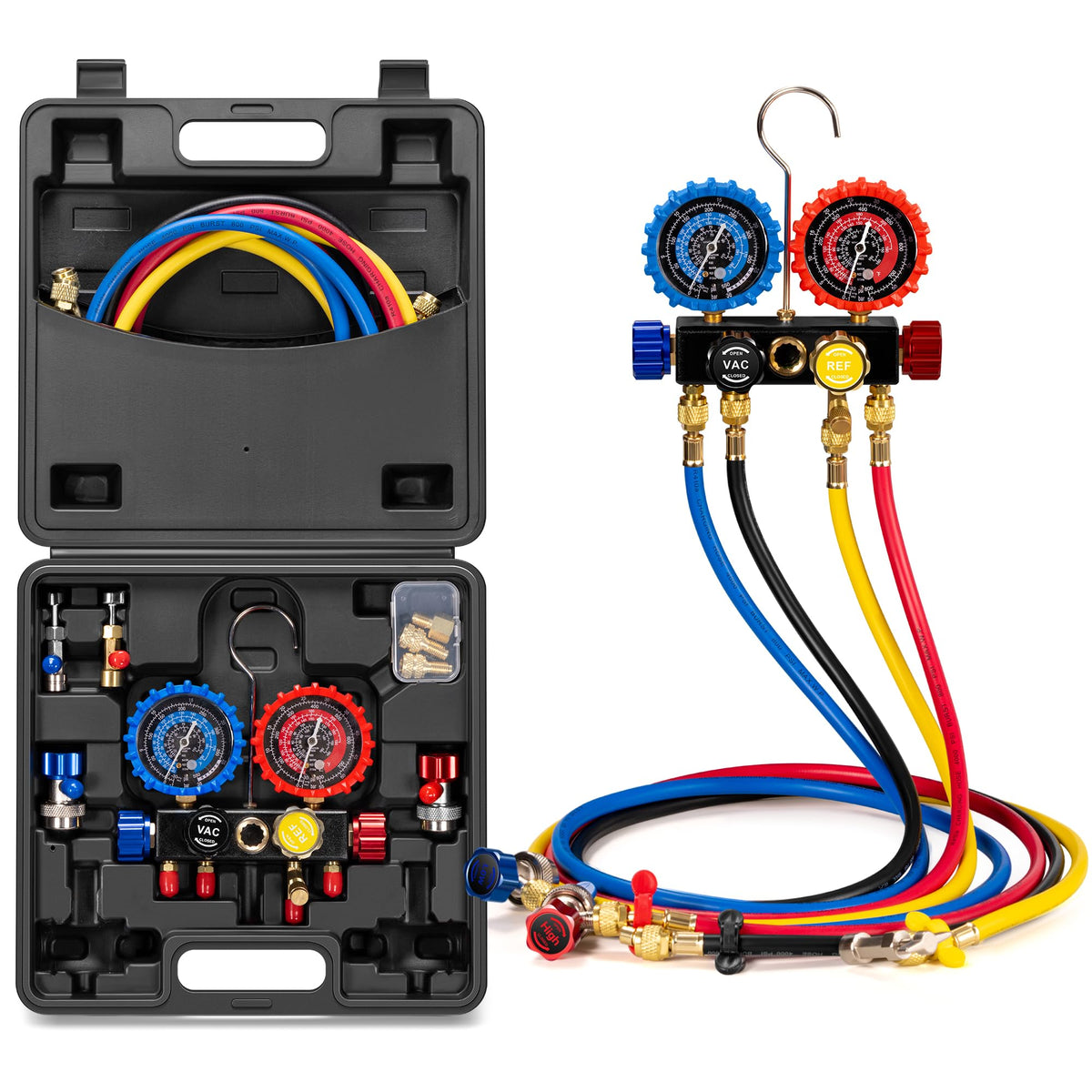 VIVOHOME manifold front view showing gauges and valves for accurate diagnostics
