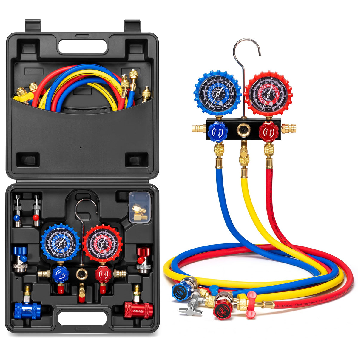 VIVOHOME front view of manifold gauge set showing controls and connections for accurate servicing