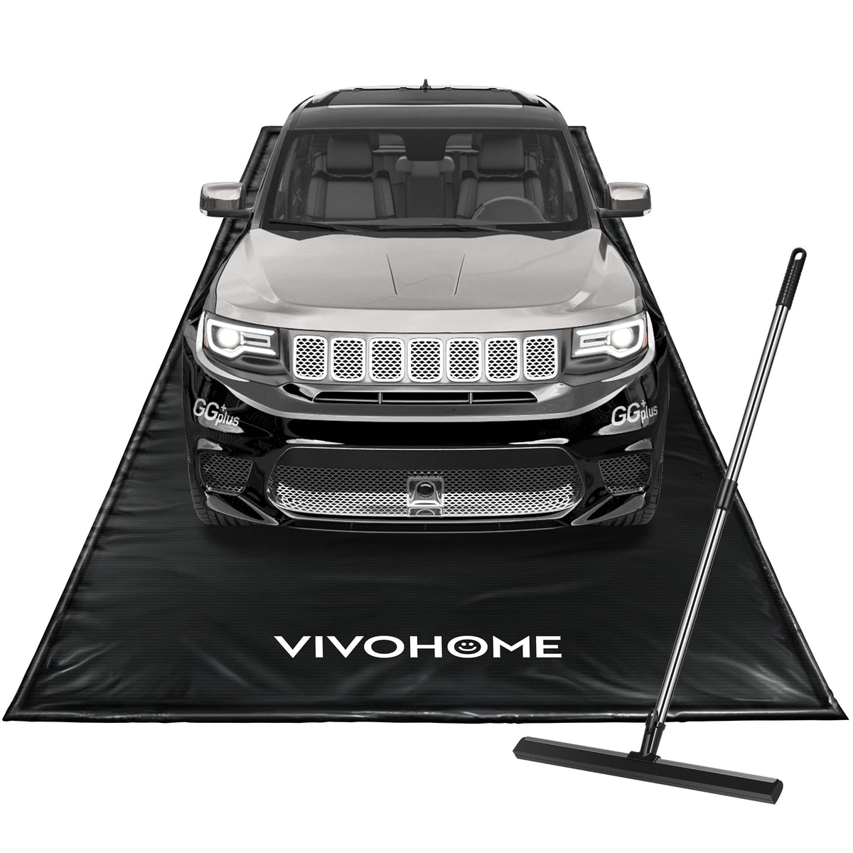 VIVOHOME front view of full mat protecting garage floor and preventing stains