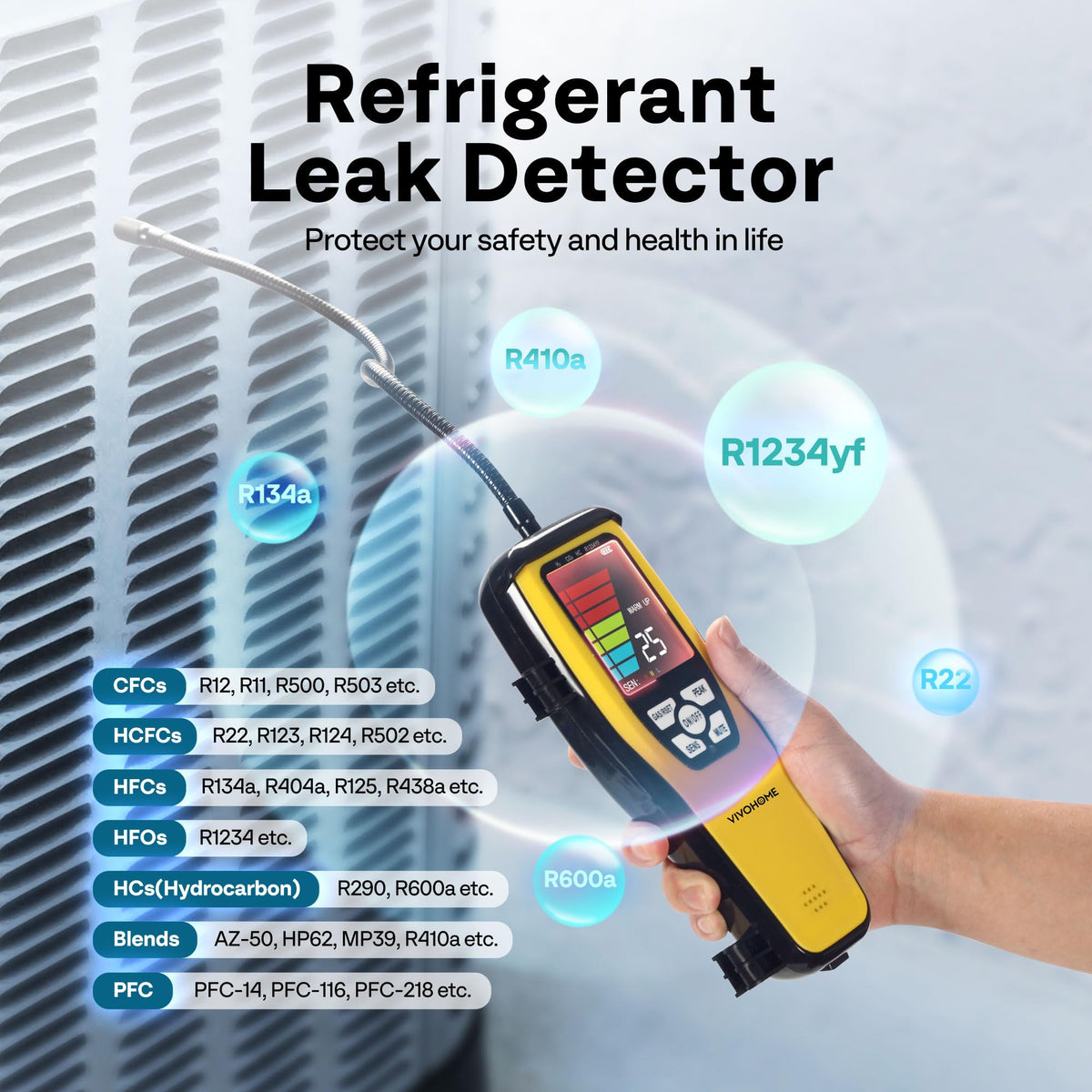 VIVOHOME probe inserted into tight HVAC space reaching hidden leak areas