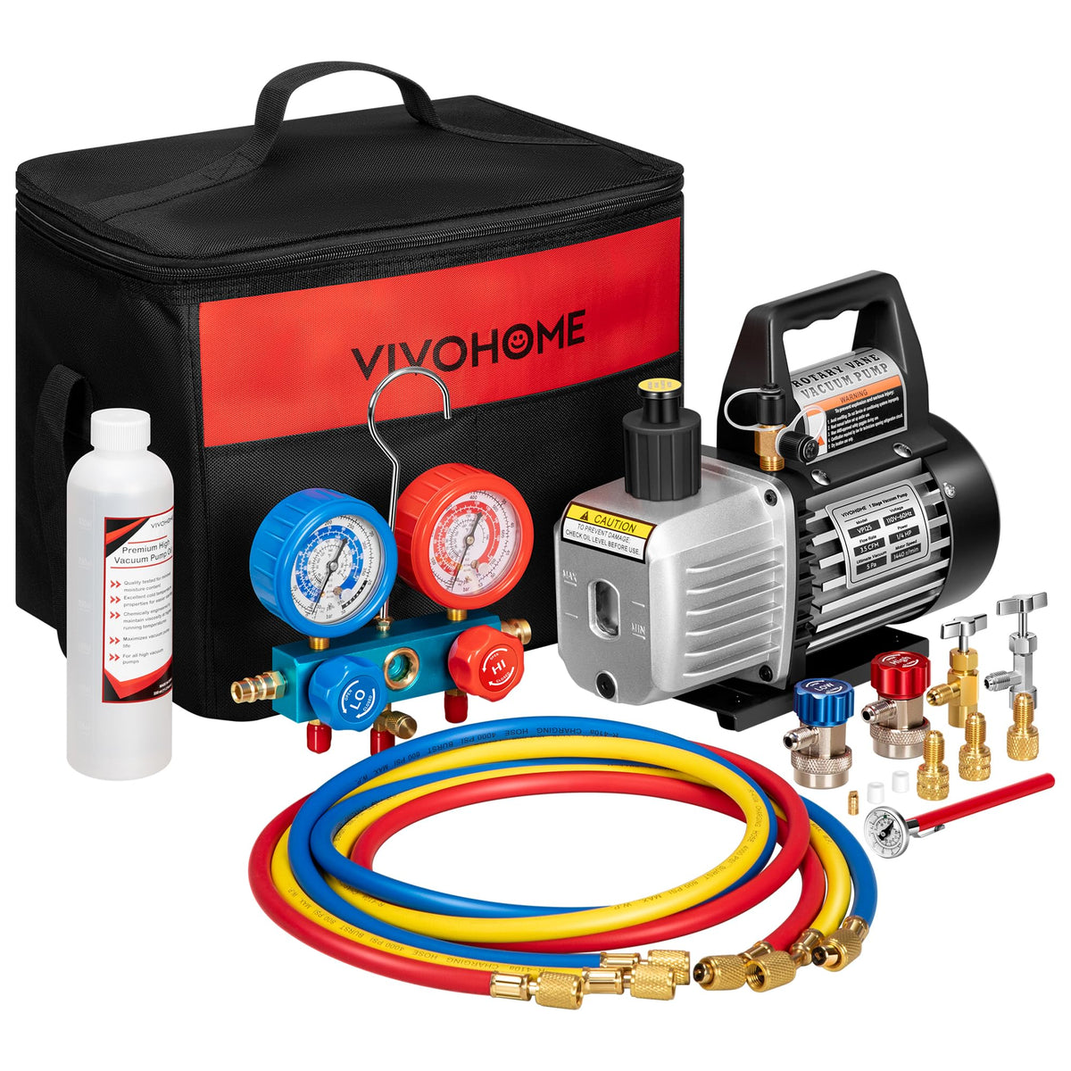 VIVOHOME pump front view showing compact durable housing and handle for portability