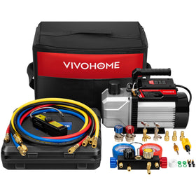 VIVOHOME vacuum pump front view showing durable housing and portability benefit