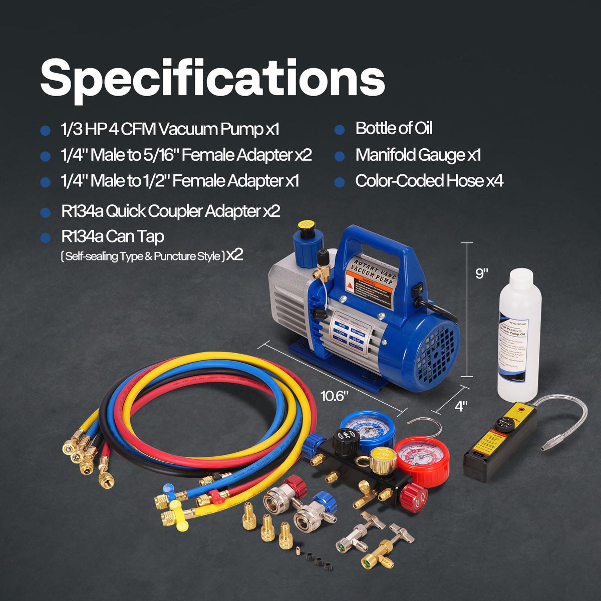 VIVOHOME vacuum pump connected to vehicle A/C demonstrating practical on-car evacuation