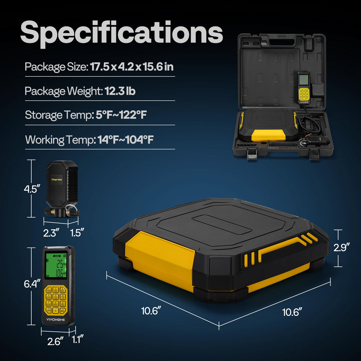 VIVOHOME scale beside refrigerant cylinder showing accurate capacity handling