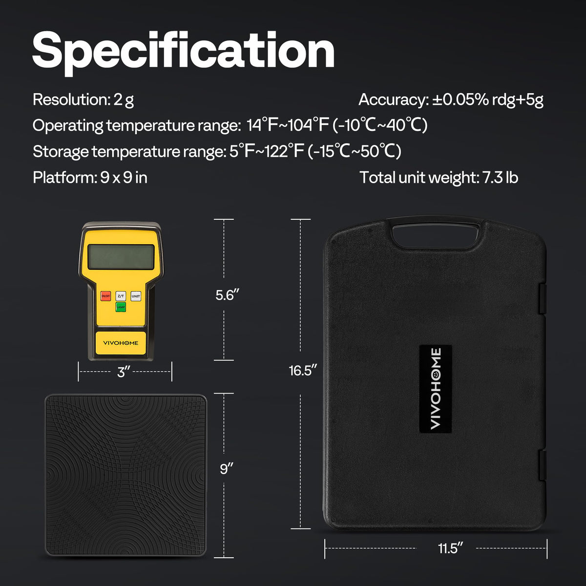 VIVOHOME scale next to a hand for size comparison showing portable convenience